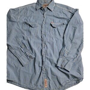 Rafter C Blue Plaid Pearl Snap Long Sleeve Shirt Men's Large Western Cowboy